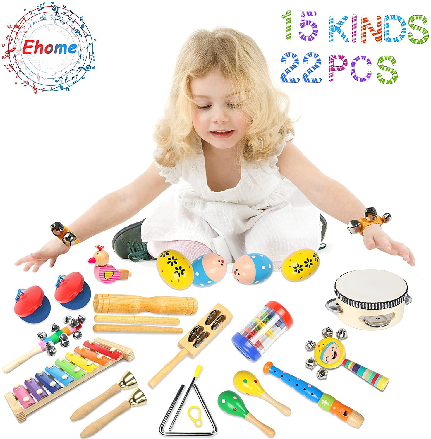 Toddler Musical Instruments-15 Types 22pcs Wooden Toddler Musical Percussion Instruments Toy Set for Kids Preschool Educational Early Learning Musical Toys Set for Boys and Girls