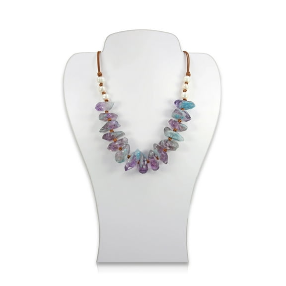 MGR! My Gems Rock Leather Necklace, Fluorite and Freshwater Pearls, 1 Count