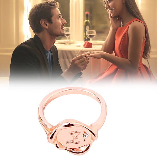 Anillos para mujer, regalos para mujer, anillo de 26 flores con letras inglesas, pulsera de diamantes de oro rosa, anillo de pareja con letras, pendientes de aleación