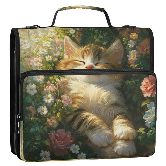 Circular Folder Package 13.6*3.5*12.4 Inches ,Binder Bag，Binder Organizer，Zipper Binder，3 Ring Binder ,Suitable for Work Sleeping Cute Cat