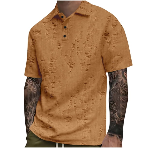 Blusa de Manga Corta para Hombre de Color Sólido Botón de Ocio Superior, Camisa de Moda de Cuello de Vuelta para el Uso Informal
