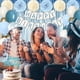 thumbnail image 4 of Kit de globos beige y azul de YANSION, globos de látex azul metálico dorado, pancarta de feliz cumpleaños, flor de pompón de papel, mantel para decoraciones de cumpleaños, 4 of 7
