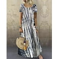thumbnail image 1 of Robe d'Été pour Femme Robe de Plage Robe Ample Robe Maxi Robe Bohème Teinture sur Nœuds à Manches Courtes Robe à Col Ras du Cou, 1 of 1