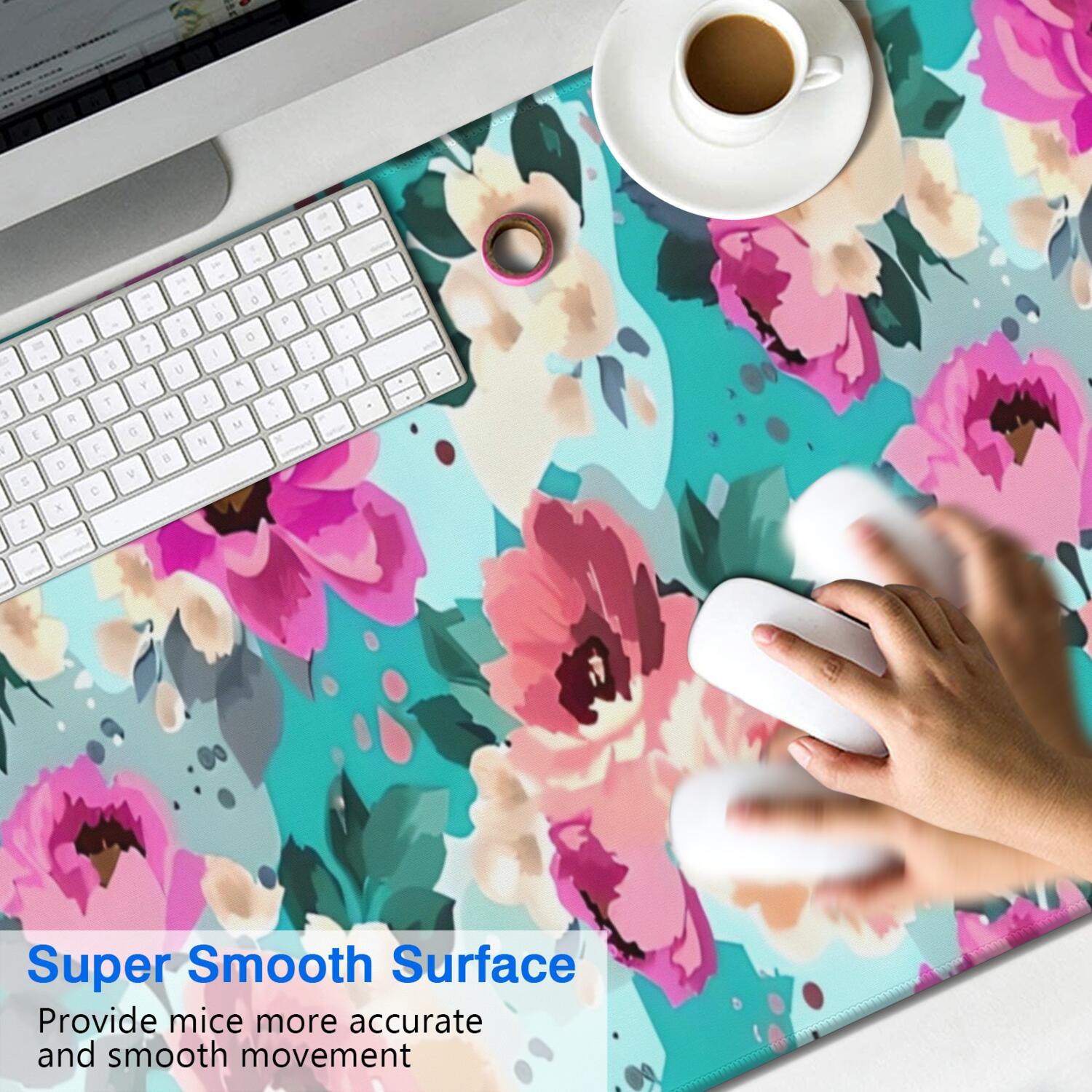 Long Mouse Pads for Desk,Pioneer Flower Floral Print Pattern Desk Mats on Top Of Desks, Desk Mouse Pad Extra Large with 3mm Non-Slip Base and Stitched Edge for Gaming,Office,Work,Home 47.3"x23.6"