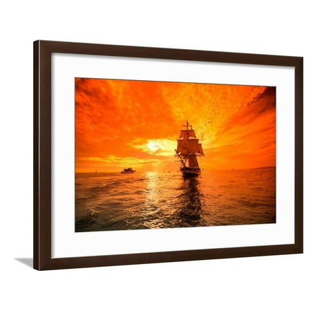 Sailboat and Tall Ship the Pacific Ocean, Dana Point Harbor, Dana Point, Orange County, CA Framed Print Wall