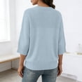 thumbnail image 4 of thefmos Women's Fall Winter 3/4 Sleeve Crewneck Knitted Pullover Tops Solid Loose Casual Basic Tops Cozy Fashion Clothes, Light Blue M, 4 of 7