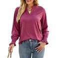 thumbnail image 5 of TEMOFON Fall Tops for Women V-neck Blouse Lightweight Pullover Sweatshirts Dressy Flowy Long Sleeve Shirts for Women Puff Long Sleeve Tops Casual T-Shirts Tunics Solid Color Winered Size S, 5 of 6