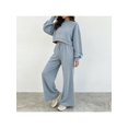thumbnail image 6 of Zynoxe Women Suits 2 Piece Set with Pockets Classic Round Neck Long Sleeve Crop Sweatshirt & Drawstring Wide Leg Pants Suit Fashion Polka Dot Sweatsuit Set Vacation Outfits for Women Light Blue 3XL, 6 of 8