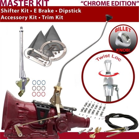 American Shifter TH350 Shifter Kit Chrome 23 in. Swan E Brake Cable Clamp Trim Kit Dipstick for F65E0