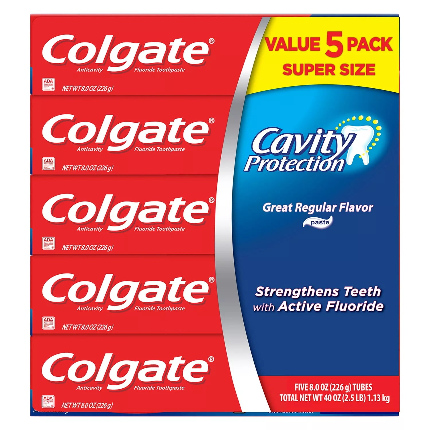 Colgate Cavity Protection Toothpaste with Fluoride, Great Regular Flavor (8 oz., 5 pk.)