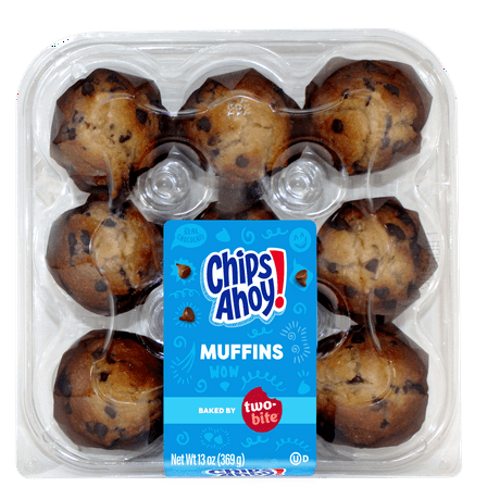 Two-Bite Chips Ahoy Muffins, 13 oz, 9 Count Clamshell, Shelf-Stable, Baked, Mini, Chewy, Soft