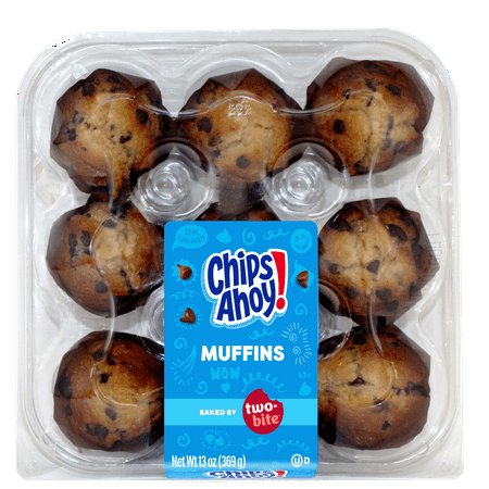 Two-Bite Chips Ahoy Muffins 13 oz 9 Count Clamshell Shelf-Stable Baked Mini Chewy Soft