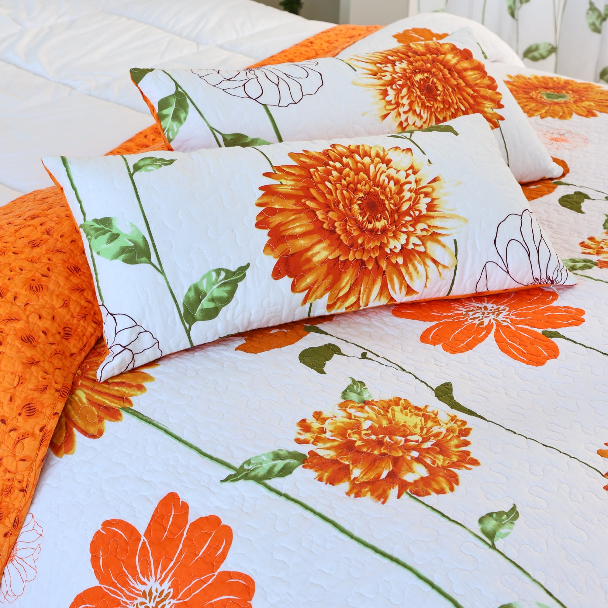 Evenhug Quilt Set 3-Piece Queen Sunflower Cotton Floral Quilt Bedding Set With 2 Pillow Shams