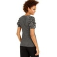 thumbnail image 2 of INC Womens Black Textured Shimmering Short Sleeve Scoop Neck Evening Sweater XS, 2 of 5