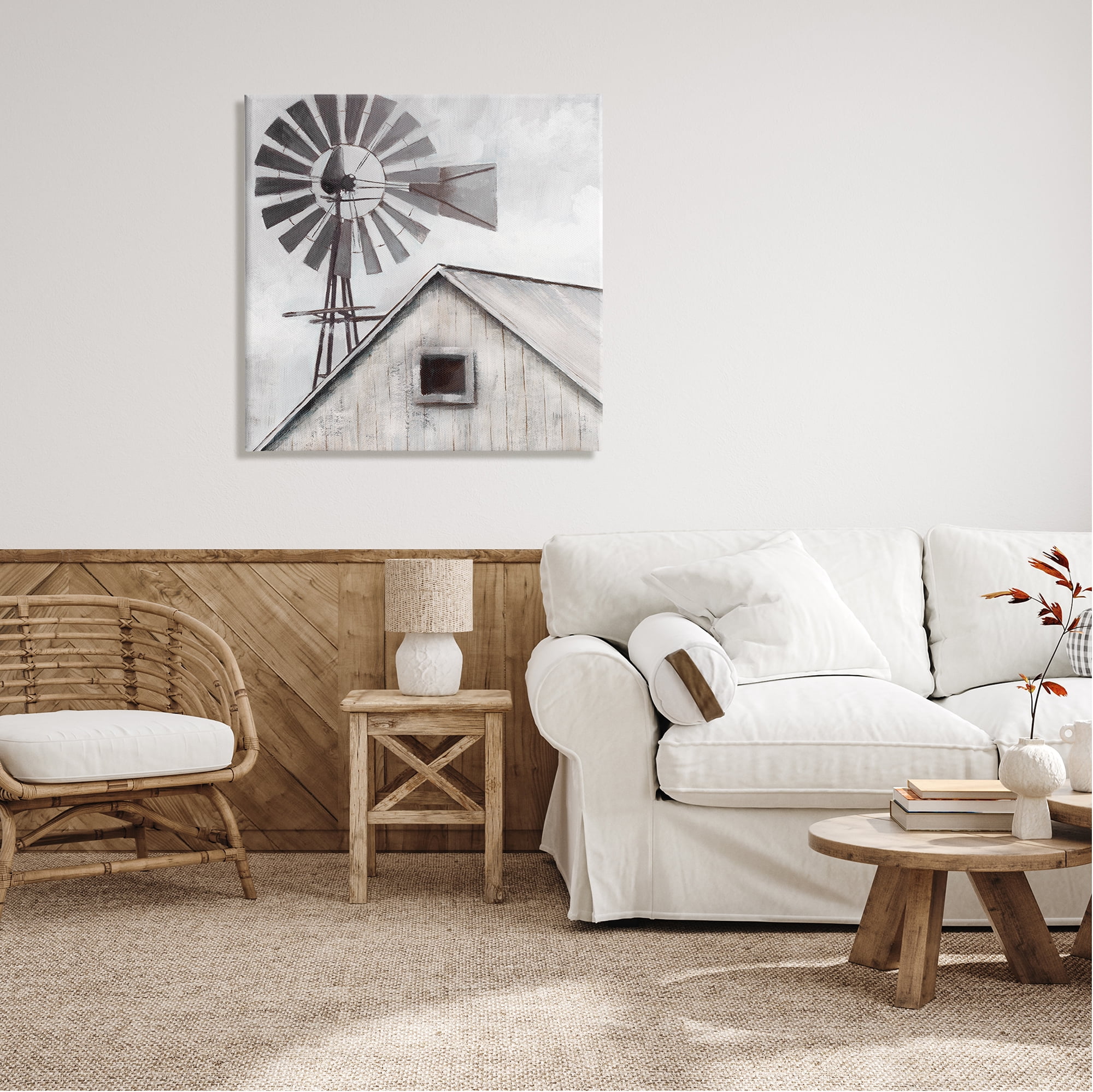 Stupell Industries Countryside Windmill Dark Cloudy Sky Rural Barn Painting Gallery Wrapped Canvas Print Wall Art, Design by Nan