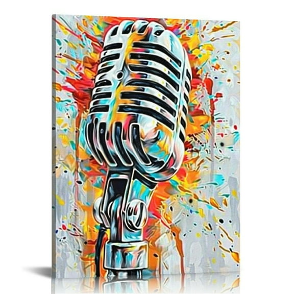 Nawypu Colorful Music Painting Wall Art Decor Microphone Pictures Prints Music Instrument Art Giclee Prints for Music Studio