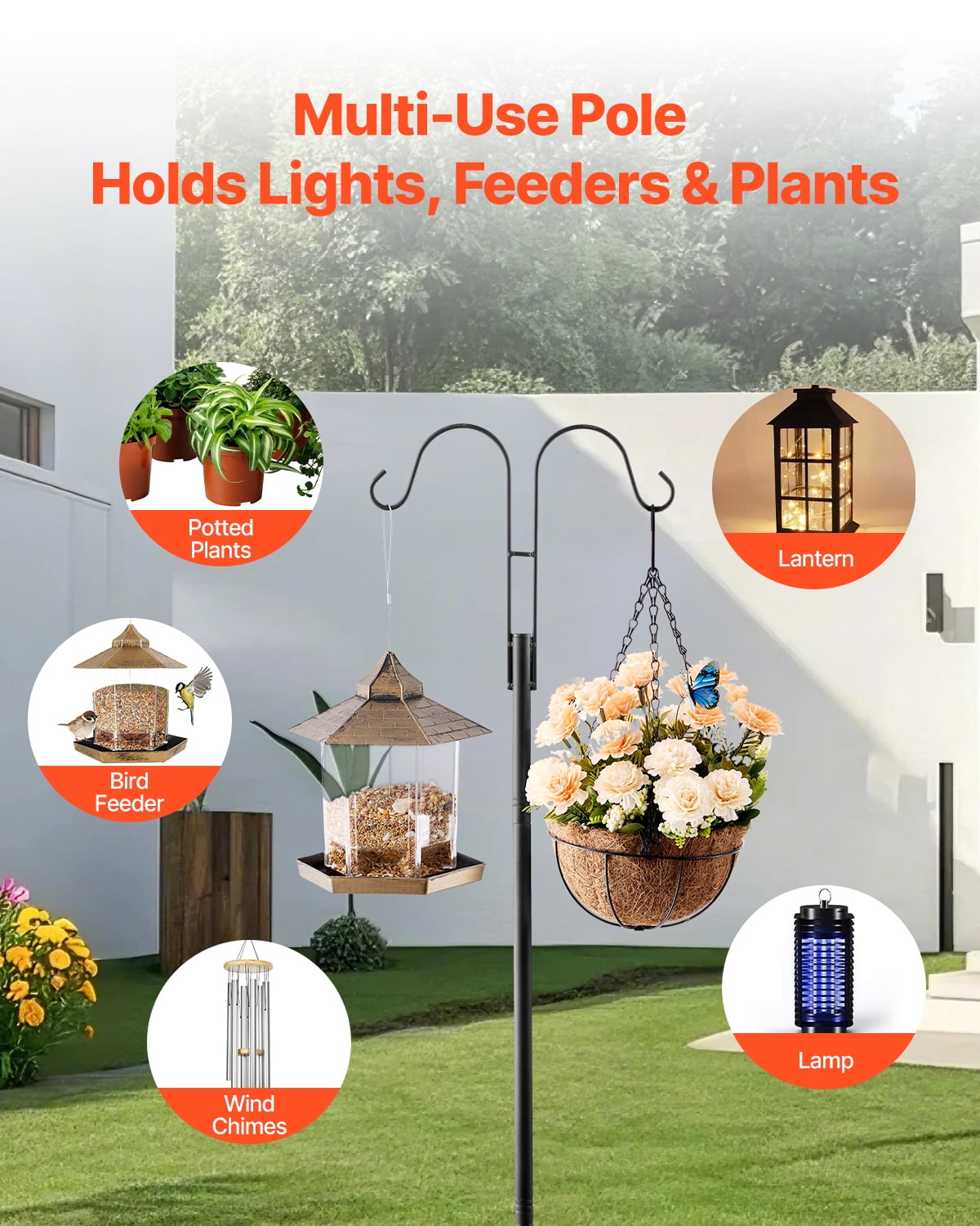 VEVOR Double Shepherds Hooks for Outdoor, 8 Pack 92 Inch Heavy Duty Bird Feeder Pole, 3/4 Inch Thick Garden Hooks for Hanging Hummingbird Feeder, Plant Baskets, Solar Light Lanterns,Wind Chimes