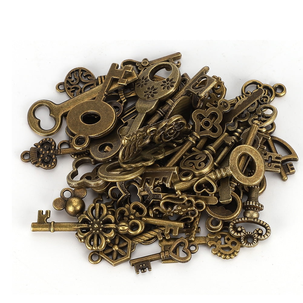 DOACT 50Pcs Large Antique Bronze Finish Skeleton Keys Bronze Key Decoration Antique