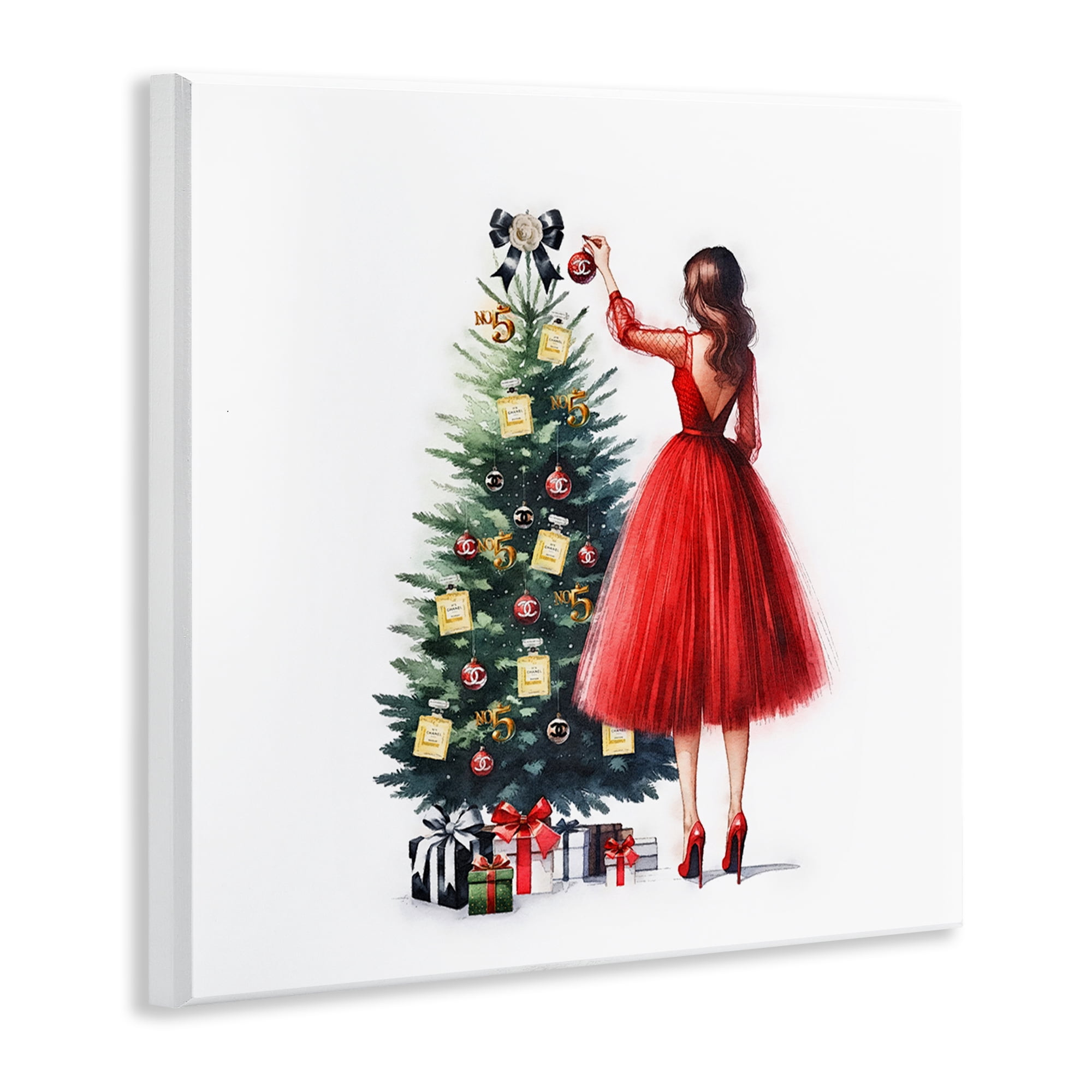Stupell Industries Fashion Tree Ornaments Holiday Painting Unframed Art Prints Wall Art, 12 x 12