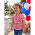 thumbnail image 5 of BemeyourBBs Toddler Baby Boy Girl 4th of July Shirt Outfit Kids Patriot Independence Day Shirt Summer Clothes Plaid Print America Flag Embroidery Short Sleeve Lapel Button Down Shirt Tops, 5 of 9