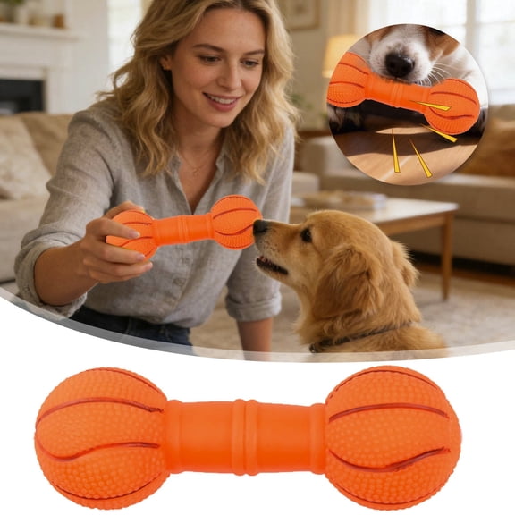 Squeaky Vinyl Barbell Dog Toy – Durable PVC Chew Bone for Puppies Small Dogs, Interactive Teething Toy with Fun Sounds for Boredom Relief
