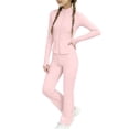 thumbnail image 2 of Sets for Girls​ Solid Color Full Zip Long Sleeve Top and Yoga Pants, Breathable Athletic Wear for Sports and Exercise 3-15 Years Pink 13-14Years, 2 of 7