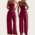 thumbnail image 5 of OIOLOYJM 2 Piece Sets for Women Comfy Cami Pajama Sets Casual Loose Tank Tops High Elastic Waist Drawstring Wide Leg Pants Cozy Soft Lounge Set Wine S, 5 of 6