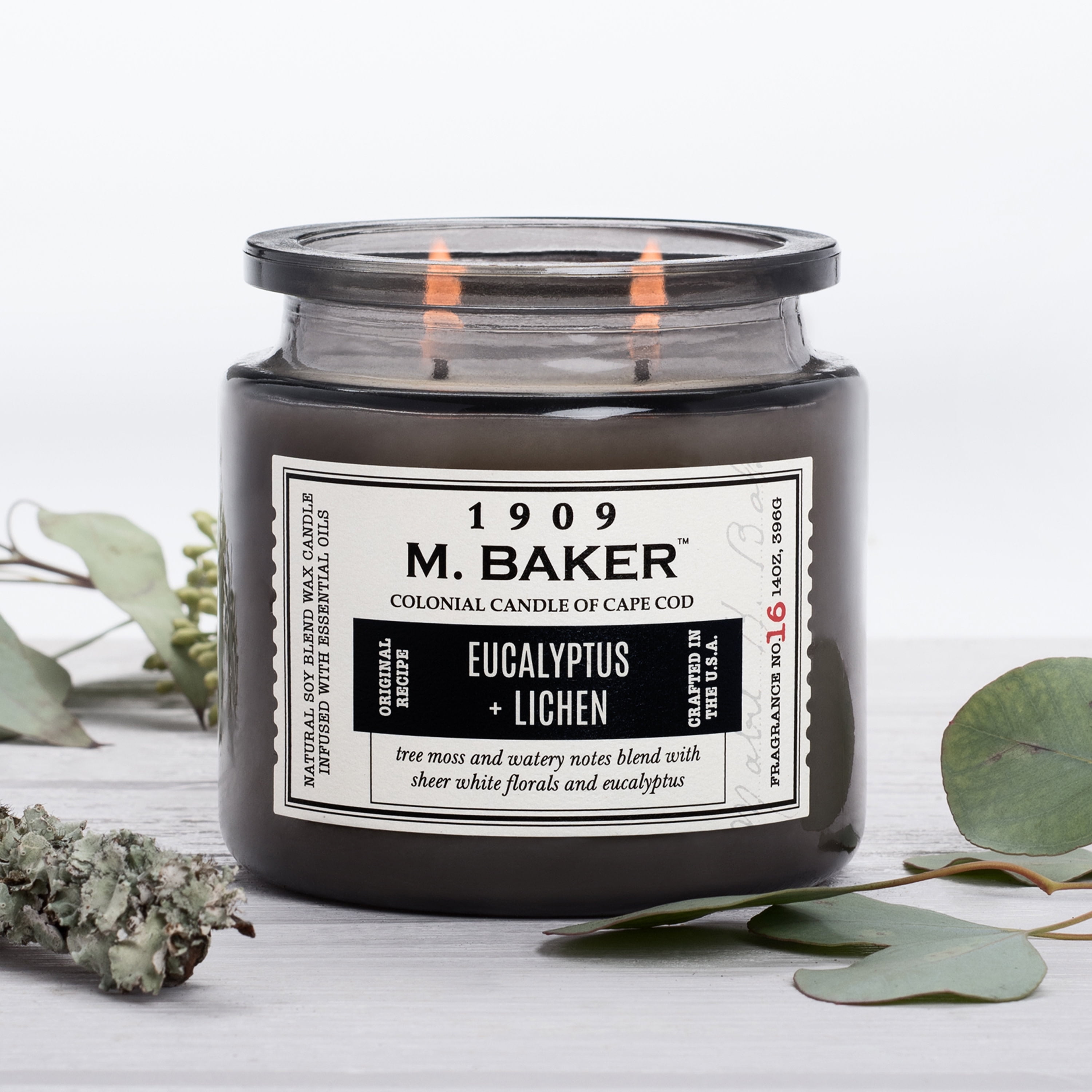 Colonial Candle Eucalyptus & Lichen 14oz 2 Wick Candle, Grey