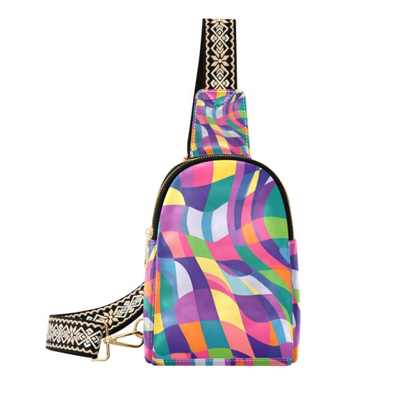 FORMRS Womens Crossbody Sling Bag Travel Daypack Shoulder Chest Backpack, Colorful Wavy Pattern