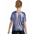 thumbnail image 2 of TiaoBug Kids Girls Hip Hop Jazz Dance Top Shiny Metallic Short Sleeves T-shirt Athletic Dancewear Royal Blue 3-4, 2 of 7