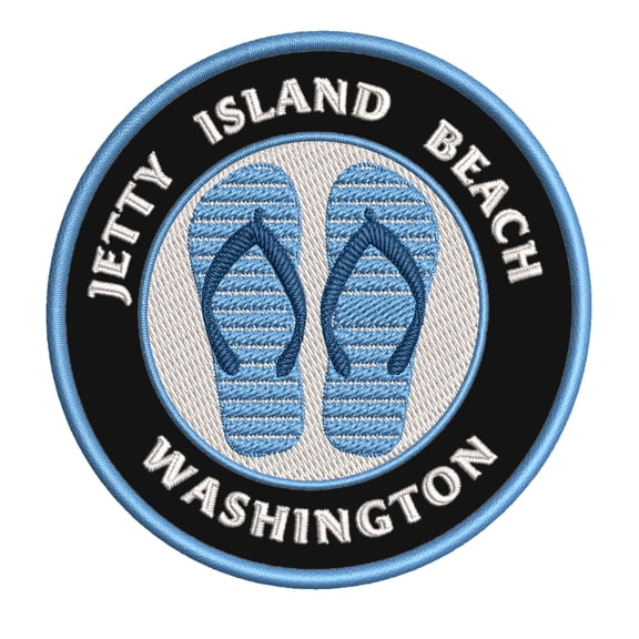 Jetty Island Beach, Washington 3.5 Inch Iron Or Sew On Embroidered Fabric Badge Patch Ocean Beach, Salt Life Iconic Series