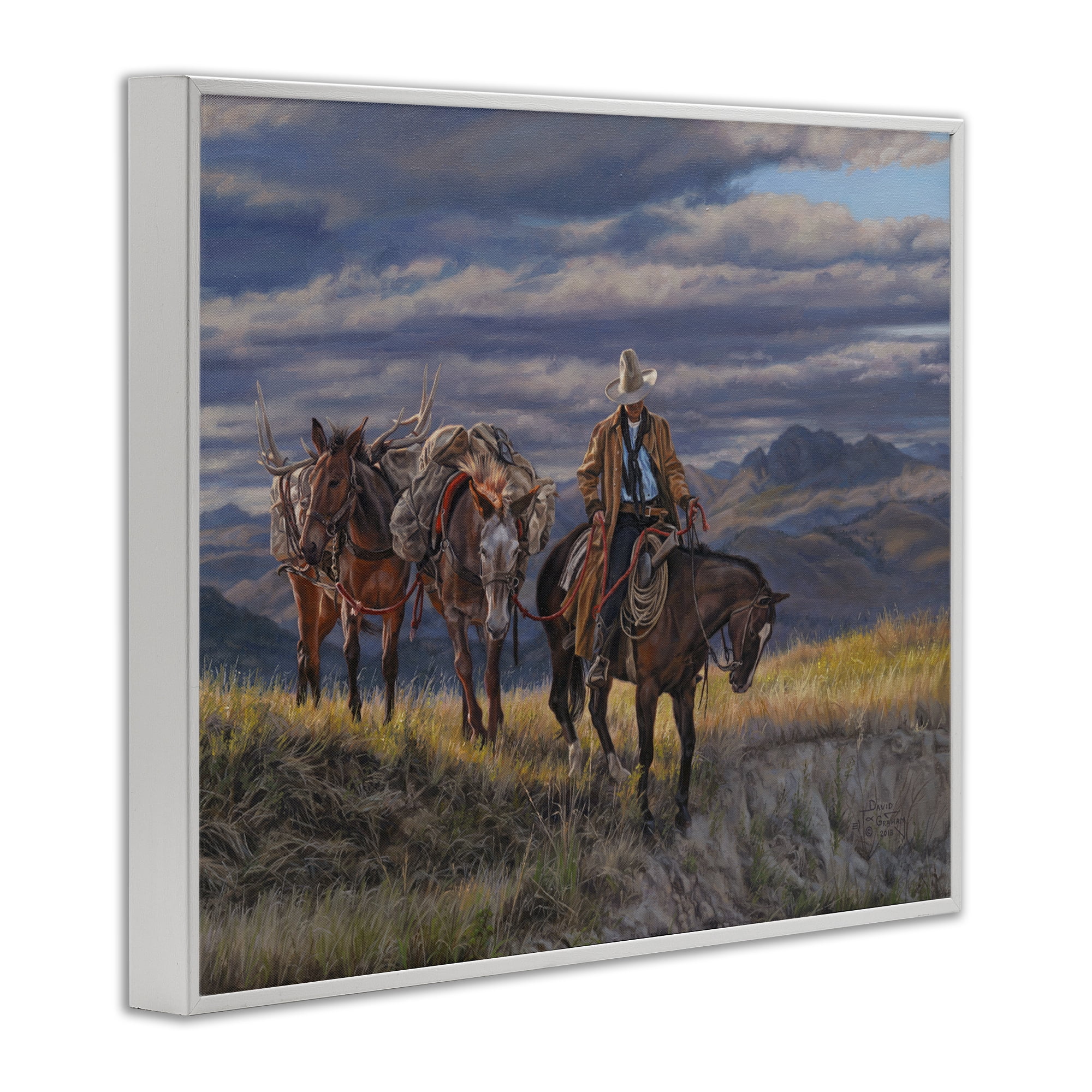 Stupell Industries Sauntering Cowboy & Horses Landscape Painting White Framed Art Print Wall Art, 20 x 16