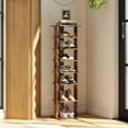 thumbnail image 4 of 7 Tier Vertical Shoe Rack, Shoe Tower w/Anti-Toppling Devices, Free Standing Shoe Racks for Small Spaces, Wood Shoe Storage, Narrow Shoe Shelf for Closet, Entryway (Rustic Brown, Single Row), 4 of 18