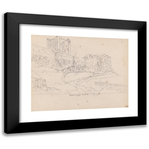James Moore 14x12 Black Modern Framed Museum Art Print Titled - Bamburgh Castle, Northumberland (1792)