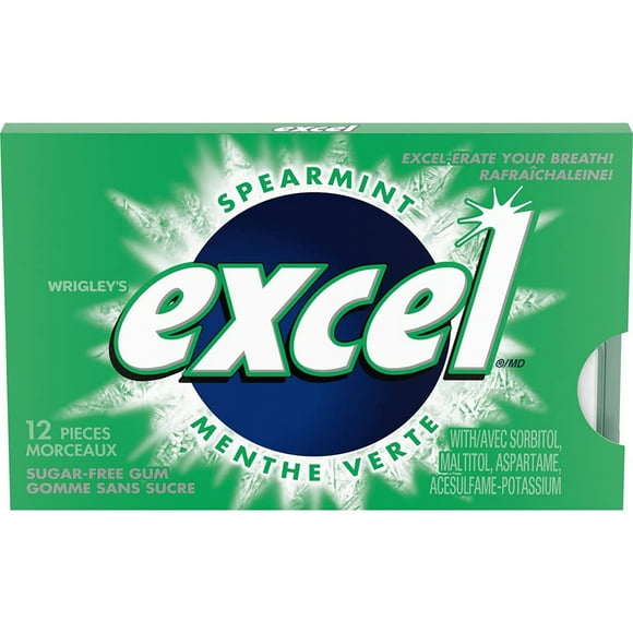 Excel Sugar-Free Gum, Spearmint, 12 Count