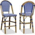 thumbnail image 1 of PURPLE LEAF Set of 2 French Outdoor Bar Stool Bamboo Print Finish Back Rattan Wicker Patio Outdoor Counter Height Bar Stools with Footrest, Royal Blue, 1 of 9