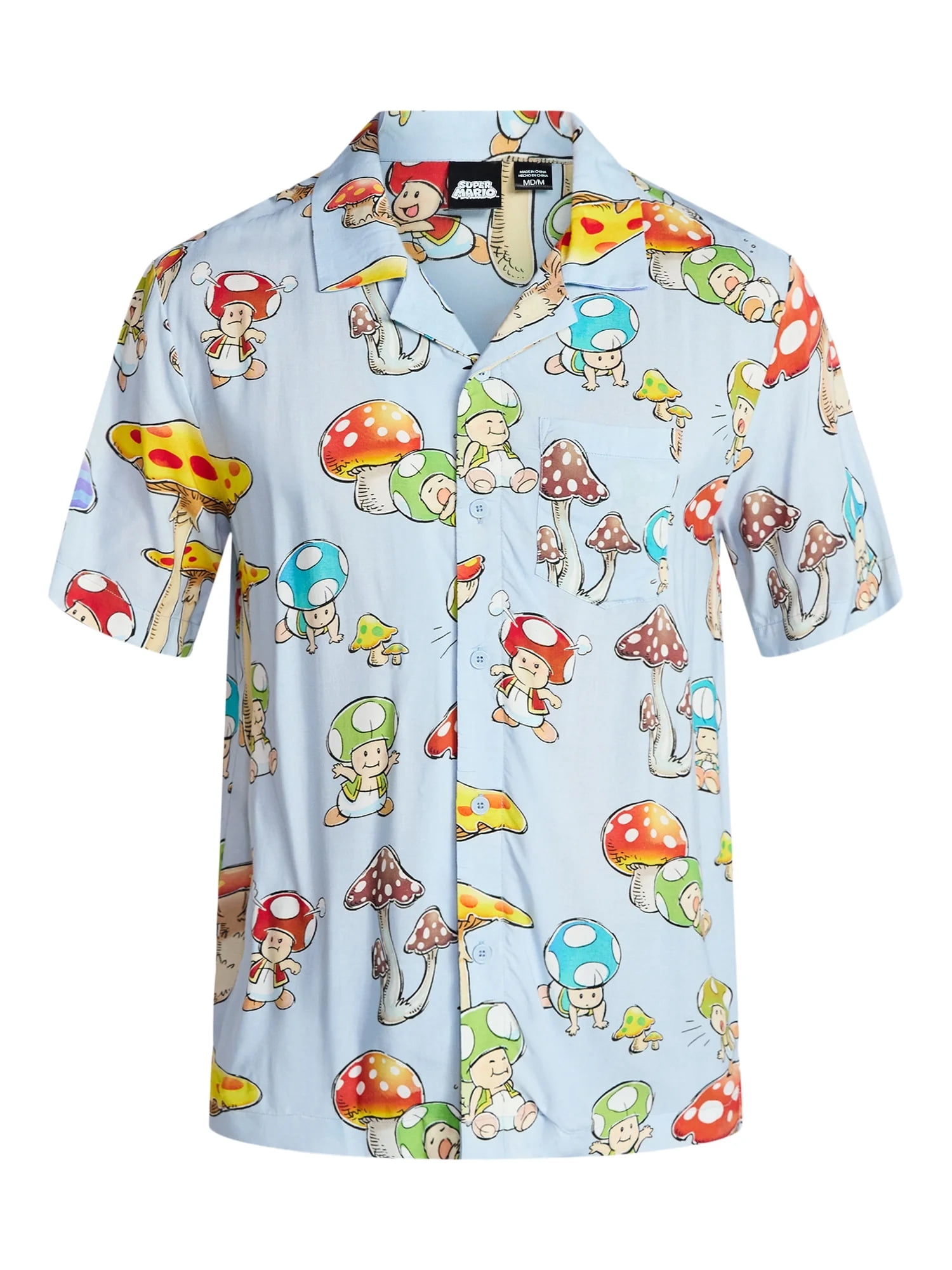 Nintendo Men's and Big Men's Mushroom Kingdom Graphic Button Up Shirt, Sizes XS-5XL
