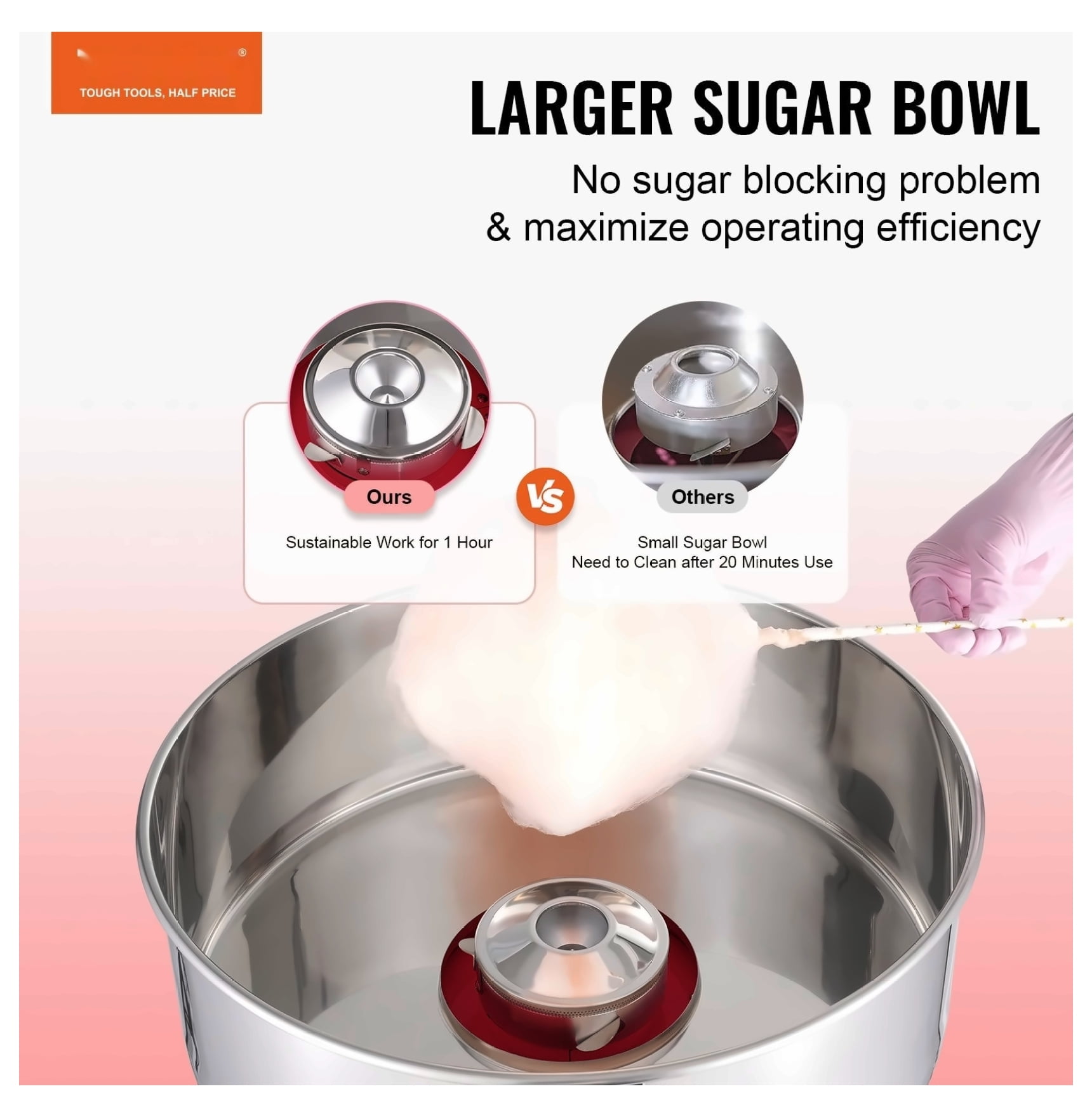 Cotton Candy Machine 1000W, Commercial Candy Floss Maker with Bowl, Red - for Parties, Kids, Home Use, Includes Scoop & Drawer