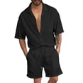 thumbnail image 4 of Conjunto de dos piezas de camisa y pantalones cortos de manga corta para hombre, estilo playero, informal, de color sólido, para verano, envío gratis, 4 of 5
