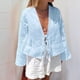 thumbnail image 4 of Blusas con Lazo Frontal para Mujer, Camisas de Y2K, Mangas Acampanadas, Cuello en V, Ropa para Salir, Blusas Casuales con Cordones. Azul S, 4 of 8
