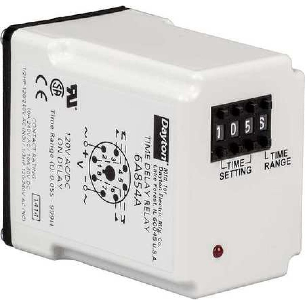 DAYTON 5DPZ8 Time Delay Relay,24VAC/DC,10A,DPDT
