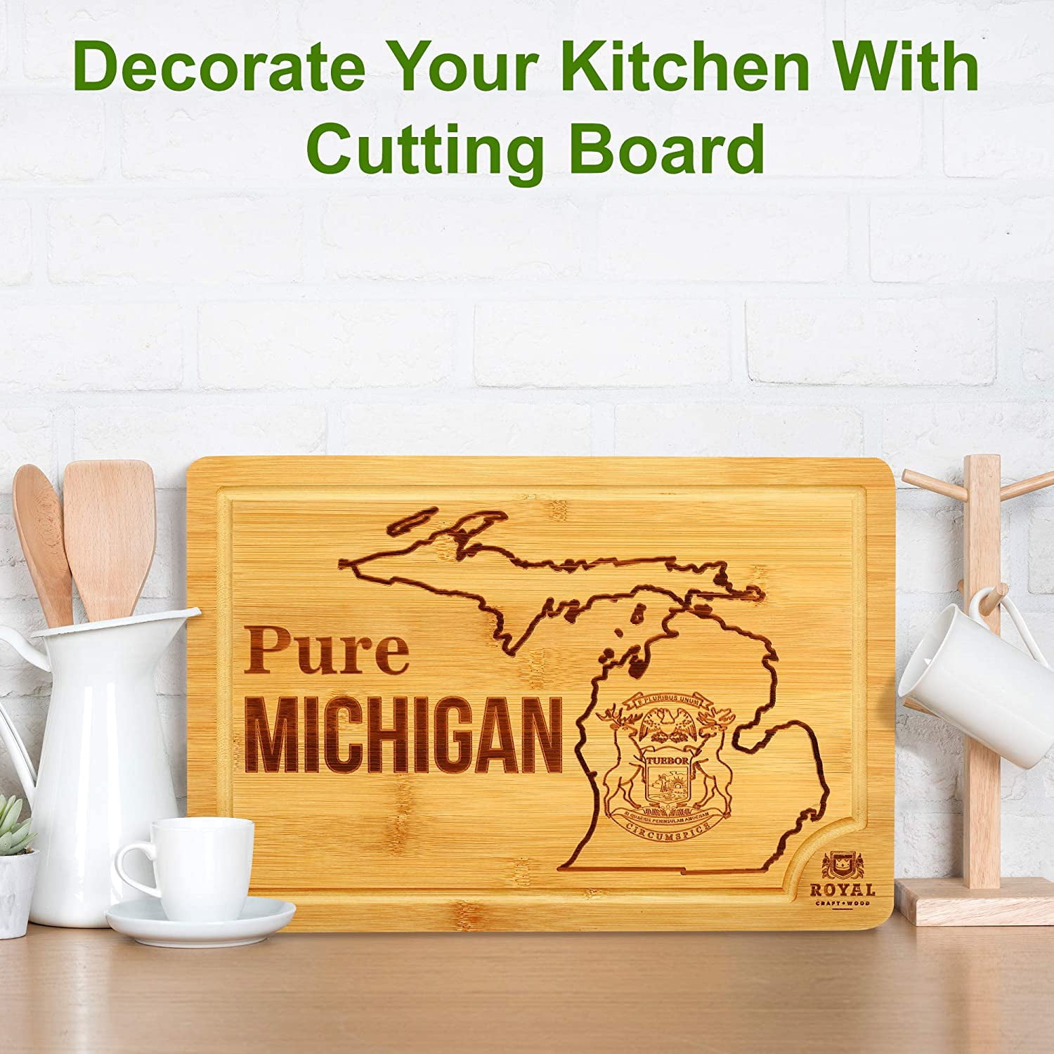 Bamboo State Cutting Board for Kitchen – Michigan Cheese Board, Charcuterie Platter & Serving Tray, (15" x 10")