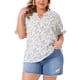 thumbnail image 1 of Blusas de Talla Grande para Mujer Agnes Orinda con Estampado Floral, Cuello en V con Volantes, Mangas Cortas con Volantes, Blusa Casual de Verano 3X Blanca, 1 of 7