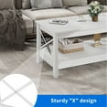 thumbnail image 5 of Dextrus Farmhouse Coffee Table with Open Storage Shelf, 2-Tier Thicken Wood Accent Cocktail Center Ends Table for Living Room Home Office, White, 5 of 9