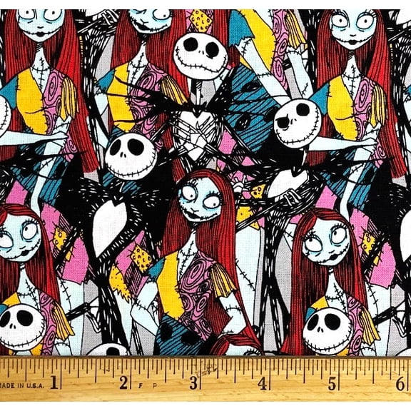 1 Yard - Disney Nightmare Before Christmas Jack & Sally Cotton Fabric (Great for Quilting, Sewing, Craft Projects, Throw Pillows & More) 1 Yard X 44" Wide