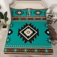 thumbnail image 2 of jejeloiu Rustic Western Aztec Twin Sheet Sets,Retro Bohemian Geometric Twin Fitted Sheet,Cyan Brown Flat Sheet For Men Women,Home Decor,3-Piece, 2 of 7