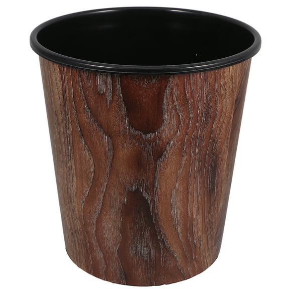 Lidless Wastebasket Imitation Wood Grain Trash Can Wastebasket Home Office Round No Lid Garbage Can Without Pressing Ring