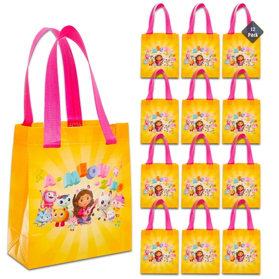 Gabby's Dollhouse Party Favor Bag Set – 12 Pack of 8" Goodie Bags for Kids Bulk Reusable Totes | Gabby's Dollhouse Birthday Party Supplies