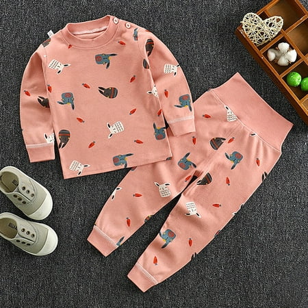 

[BRAND CLEARANCE!!!] 0-5T Autumn Baby Kids Girls Boys Pajamas Set Cute Cartoon Print Sleepwear Set Long Sleeve Blouse Tops+Pants Pajamas (Pink)