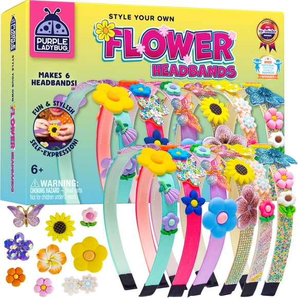 PURPLE LADYBUG Make Your Own Flower Headbands Craft Kit - Cute Hair Accessories for Back to School - Tween Girls Gift Ideas, Birthday Gift for 8 Year Old Girl - Arts and Crafts for Kids Age 6-8 Girls
